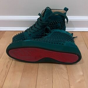 Christian Louboutin Green Spiked Sneakers with Red Soles